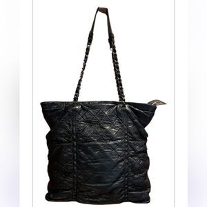 CHANEL Black Quilted Lambskin Tote Sharpei Double Chain Link Straps